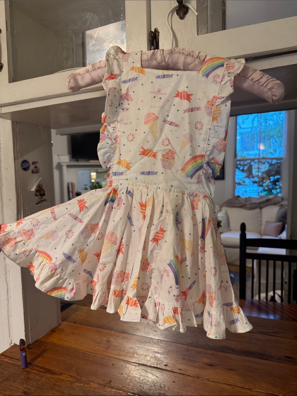 White Rainbow & Candy Print Ruffle Dress for Girls